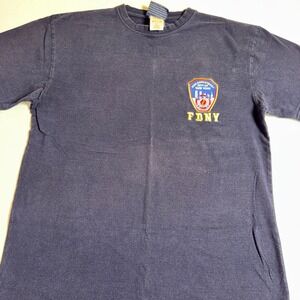 FDNY Fire Department City of New York Navy Blue Embroidered T-Shirt Mens L 2006